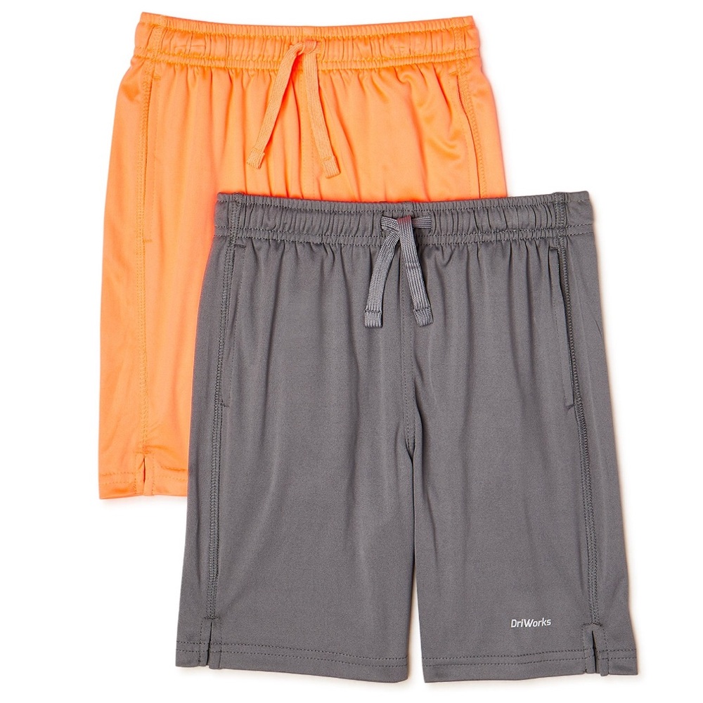 Athletic Works Boys Shorts, 2-Pack, Sizes 4-18, Gray Flannel/Orange Orbit